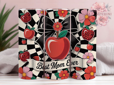 Best Mom Apple Tumbler, Red Apple Tumbler, Black Bow 20oz Wrap, Sublimation Design, Stylish Gift Idea, Apple Bow Wrap, Mother's Day Tumbler Sublimation Li Zamperini 