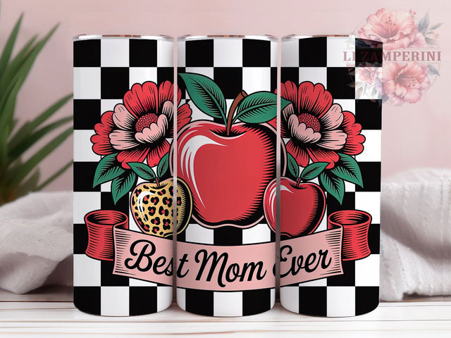 Best Mom Apple Tumbler, Red Apple Tumbler, Black Bow 20oz Wrap, Sublimation Design, Stylish Gift Idea, Apple Bow Wrap, Mother's Day Tumbler Sublimation Li Zamperini 