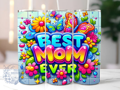 Best Mom Ever 20oz Skinny Tumbler, Butterfly Decor Tumbler Png, Straight & Tapered Tumbler Wrap, Instant Digital Download Sublimation ToriDesigns 