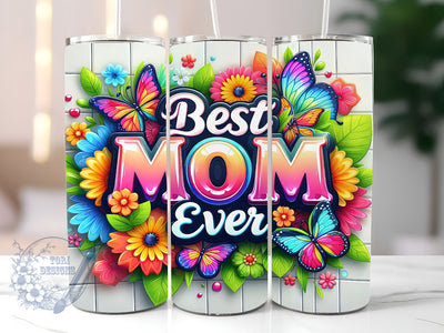 Best Mom Ever 20oz Skinny Tumbler, Butterfly Decor Tumbler Png, Straight & Tapered Tumbler Wrap, Instant Digital Download Sublimation ToriDesigns 
