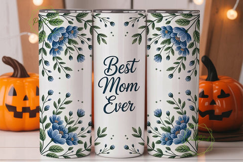 Best Mom Ever Blue Floral 20oz Tumbler Sublimation PixelChick 