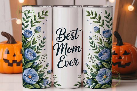 Best Mom Ever Blue Floral 20oz Tumbler Sublimation PixelChick 