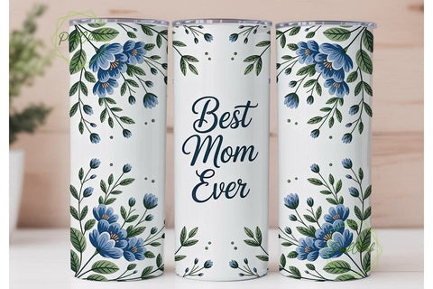 Best Mom Ever Blue Floral 20oz Tumbler Sublimation PixelChick 