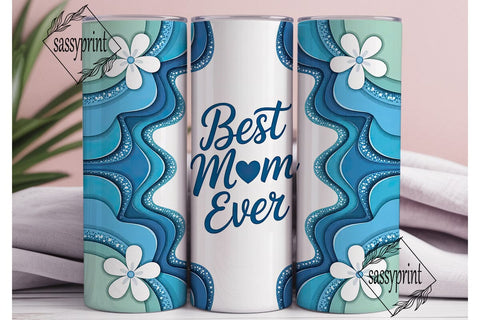 Best Mom Ever Blue Glitter Tumbler Wrap Sublimation sassyprint 