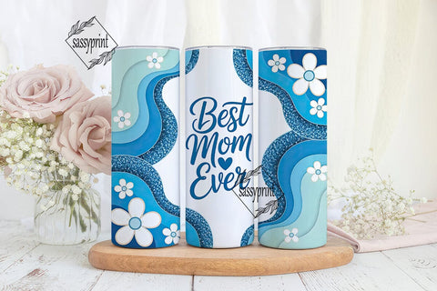 Best Mom Ever Blue Glitter Tumbler Wrap Sublimation sassyprint 