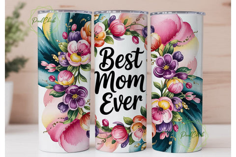 Best Mom Ever Floral 20oz Tumbler Wrap Sublimation PixelChick 