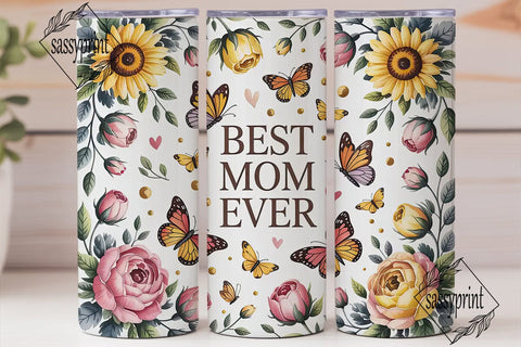 Best Mom Ever Floral 20oz Tumbler Wrap Sublimation sassyprint 