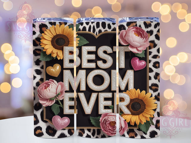 Best Mom Ever Leopard Floral 20oz Tumbler, Leopard Floral Tumbler, Glitter Tumbler Wrap, 20oz Tumbler Design, Mom Sublimation Wrap, Floral Tumbler Wrap, Mom Gift Tumbler Sublimation SvggirlplusArt 