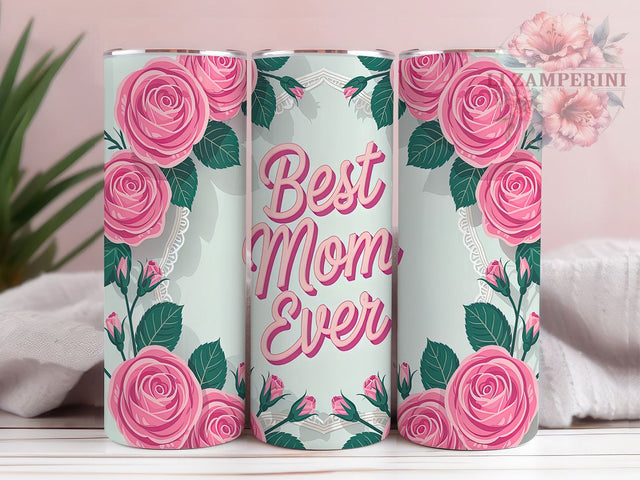 Best Mom Ever Pink Rose 20oz Tumbler, Pink Rose Tumbler, Mother's Day Tumbler, 20oz Tumbler Wrap, Sublimation Tumbler Design, Mom Gift Tumbler, Digital Download Sublimation Li Zamperini 