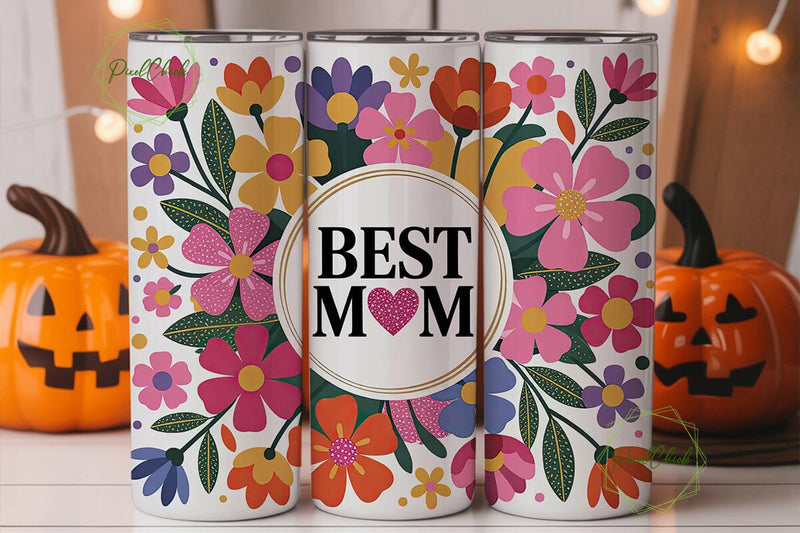Best Mom Floral 20oz Tumbler Wrap Sublimation PixelChick 