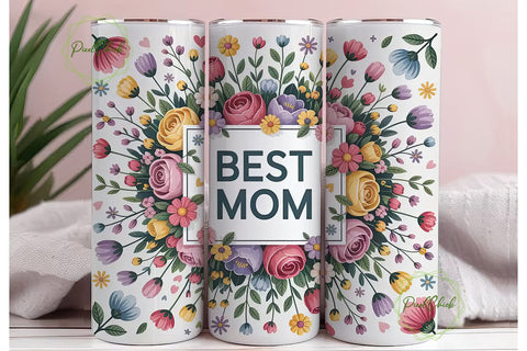 Best Mom Floral 20oz Tumbler Wrap Sublimation PixelChick 