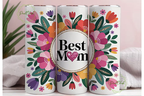 Best Mom Floral 20oz Tumbler Wrap Sublimation PixelChick 