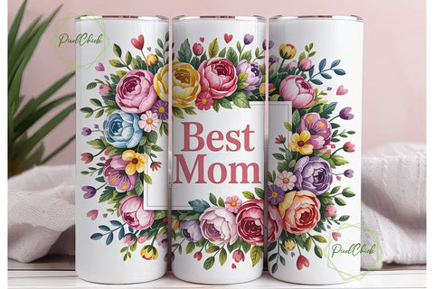Best Mom Floral 20oz Tumbler Wrap Sublimation PixelChick 