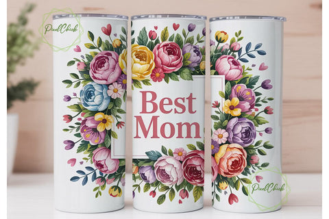 Best Mom Floral 20oz Tumbler Wrap Sublimation PixelChick 
