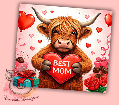 Best Mom Highland Cow 20oz Tumbler, Highland Cow Tumbler, 20oz Tumbler Wrap, Sublimation Design, Mother's Day Gift, Cow Print Tumbler, Cute Cow Tumbler Sublimation Lara' s Designs 