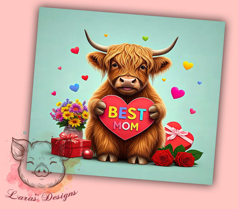 Best Mom Highland Cow 20oz Tumbler, Highland Cow Tumbler, 20oz Tumbler Wrap, Sublimation Design, Mother's Day Gift, Cow Print Tumbler, Cute Cow Tumbler Sublimation Lara' s Designs 