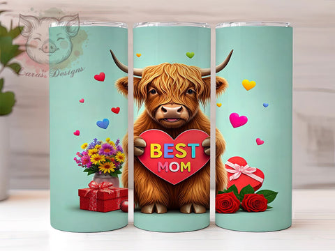 Best Mom Highland Cow 20oz Tumbler, Highland Cow Tumbler, 20oz Tumbler Wrap, Sublimation Design, Mother's Day Gift, Cow Print Tumbler, Cute Cow Tumbler Sublimation Lara' s Designs 
