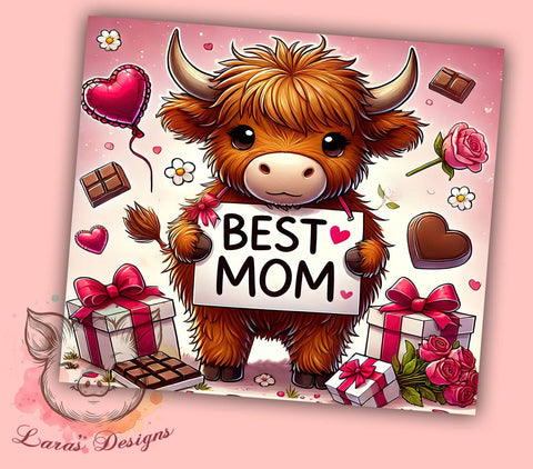 Best Mom Highland Cow 20oz Tumbler, Highland Cow Tumbler, 20oz Tumbler Wrap, Sublimation Design, Mother's Day Gift, Cow Print Tumbler, Cute Cow Tumbler Sublimation Lara' s Designs 