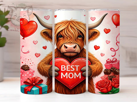 Best Mom Highland Cow 20oz Tumbler, Highland Cow Tumbler, 20oz Tumbler Wrap, Sublimation Design, Mother's Day Gift, Cow Print Tumbler, Cute Cow Tumbler Sublimation Lara' s Designs 