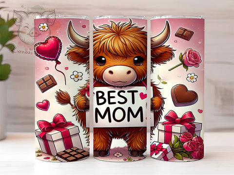 Best Mom Highland Cow 20oz Tumbler, Highland Cow Tumbler, 20oz Tumbler Wrap, Sublimation Design, Mother's Day Gift, Cow Print Tumbler, Cute Cow Tumbler Sublimation Lara' s Designs 
