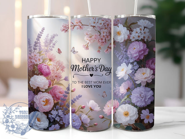 Best Mom Love You 20oz Tumbler, Best Mom Ever, I Love You, Floral Print, 20oz Sublimation, PNG Design, Gift Idea Sublimation ToriDesigns 