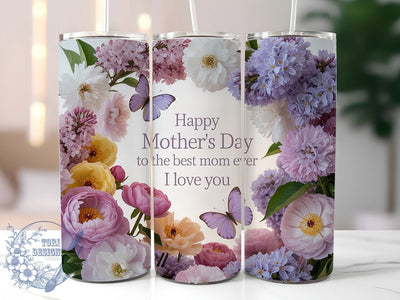 Best Mom Love You 20oz Tumbler, Best Mom Ever, I Love You, Floral Print, 20oz Sublimation, PNG Design, Gift Idea Sublimation ToriDesigns 