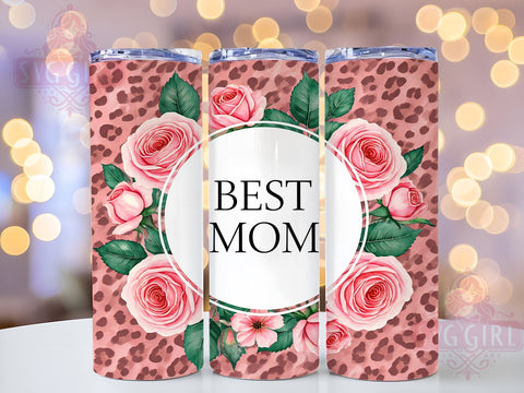Best Mom Pink Leopard 20oz Tumbler, Pink Leopard Design, 20oz Sublimation Wrap, Rose Tumbler, Mother's Day Gift, Trendy Mom Cup, Floral Animal Print Tumbler Sublimation SvggirlplusArt 