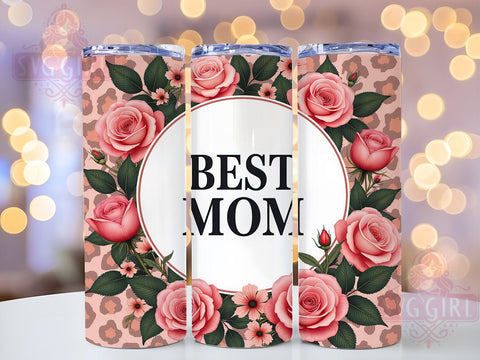 Best Mom Pink Leopard 20oz Tumbler, Pink Leopard Design, 20oz Sublimation Wrap, Rose Tumbler, Mother's Day Gift, Trendy Mom Cup, Floral Animal Print Tumbler Sublimation SvggirlplusArt 