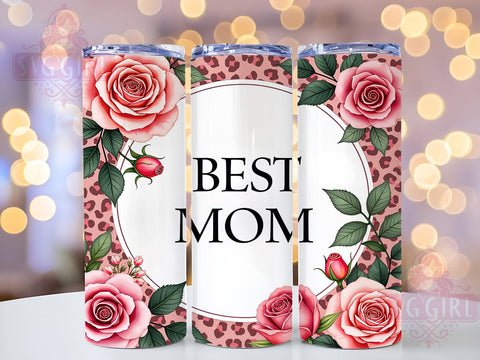 Best Mom Pink Leopard 20oz Tumbler, Pink Leopard Design, 20oz Sublimation Wrap, Rose Tumbler, Mother's Day Gift, Trendy Mom Cup, Floral Animal Print Tumbler Sublimation SvggirlplusArt 