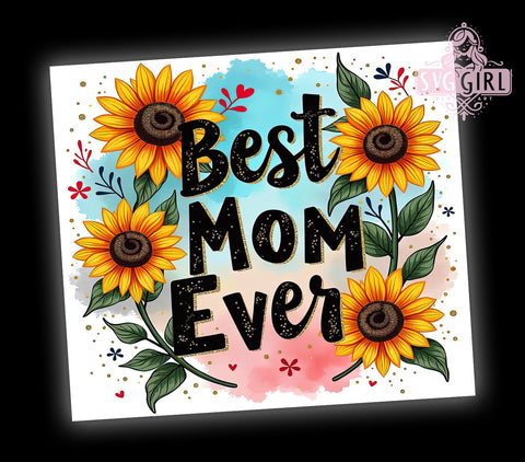 Best Mom Sunflower Floral Mother's Day Tumbler Wrap, Sunflower Drinkware, 20oz Tumbler Wrap, Sublimation Mug, Mother's Day Gift, Floral Tumbler, Cute Mom Mug Sublimation SvggirlplusArt 