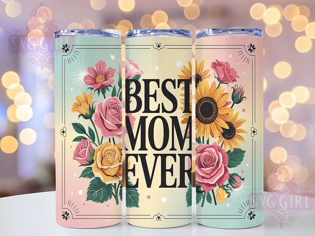 Best Mom Sunflower Floral Tumbler Wrap, Sunflower Mom Tumbler PNG, Pink Floral Tumbler Wrap, 20oz Skinny Tumbler Design, Mother's Day Tumbler Wrap, Mom Appreciation Sublimation Sublimation SvggirlplusArt 