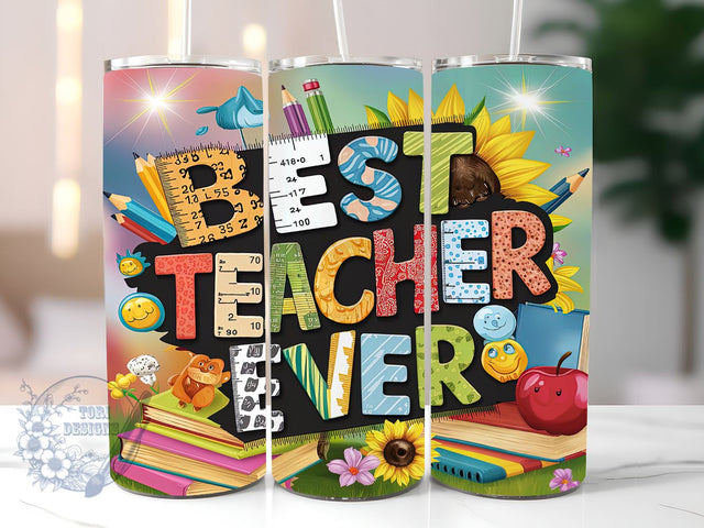 Best Teacher Ever 20oz Skinny Tumbler, Teacher Life Tumbler Png, Straight & Tapered Tumbler Wrap, Instant Digital Download Sublimation ToriDesigns 
