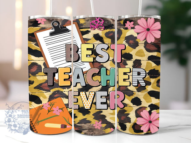 Best Teacher Ever 20oz Skinny Tumbler, Teacher Tumbler Png, Straight & Tapered Tumbler Wrap, Instant Digital Download Sublimation ToriDesigns 