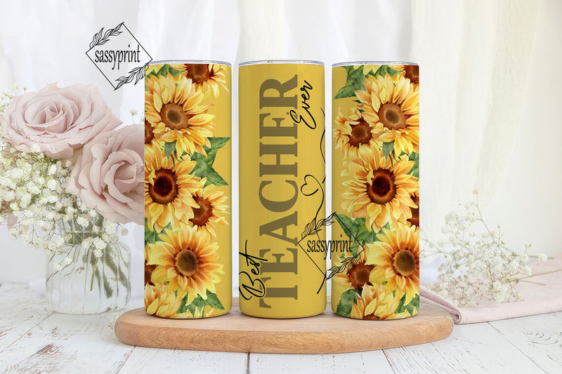 Best Teacher Ever Tumbler Wrap, 20oz Skinny Sublimation, Instant Digital Download, Sunflower Design, Teacher Tumbler, Teacher Appreciation Sublimation sassyprint 
