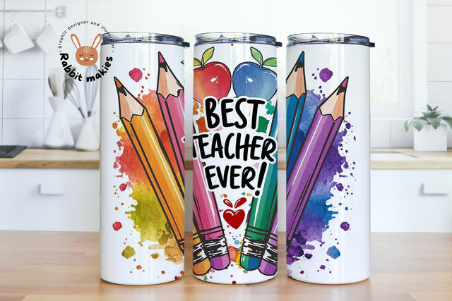 Best Teacher Ever Tumbler Wrap Sublimation Teacher Appreciation Design PNG, 20 oz Skinny Tumbler Wrap, Teacher Tumbler PNG Download Sublimation Rabbitmakies 