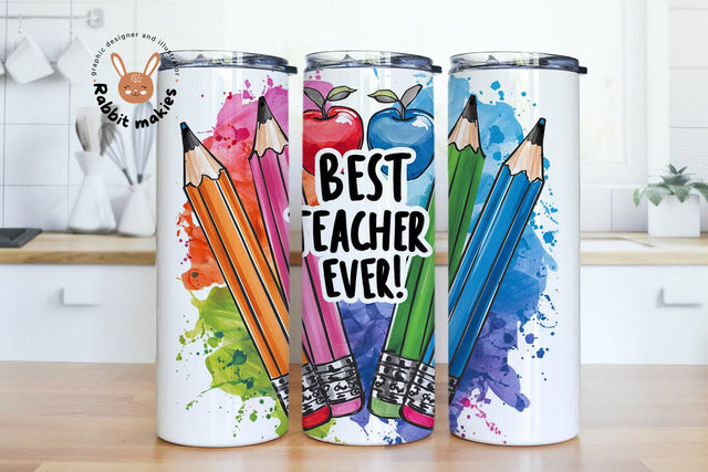 Best Teacher Ever Tumbler Wrap Sublimation Teacher Appreciation Design PNG, 20 oz Skinny Tumbler Wrap, Teacher Tumbler PNG Download Sublimation Rabbitmakies 
