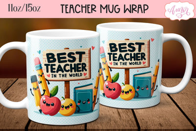 Best Teacher Mug Wrap for Sublimation | Teacher mug PNG Sublimation Amorclipart 