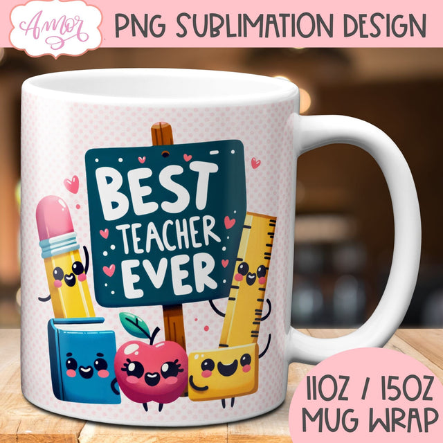 Best Teacher Mug Wrap for Sublimation | Teacher mug PNG Sublimation Amorclipart 