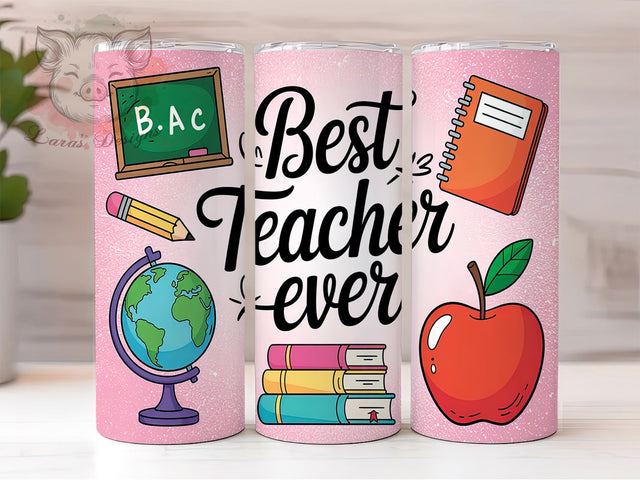 Best Teacher Pink Glitter 20oz Tumbler, Best Teacher Ever, Pink Glitter Tumbler, Teacher Gift, 20oz Tumbler Wrap, Glitter Design, Teacher Appreciation, School Tumbler Sublimation Lara' s Designs 