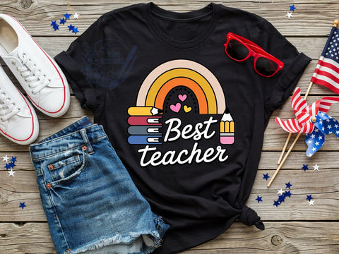 Best Teacher Pride T-Shirt PNG, Best Teacher, Rainbow Arch, Warm Colors, Inspirational Quote, Sublimation PNG, Educator Shirt, School Pride Sublimation ToriDesigns 