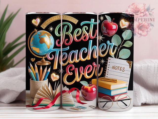 Best Teacher School Design 20oz Tumbler, Back to School, Best Teacher Ever, Classroom Theme, Education Motif, 20oz Tumbler Wrap, Sublimation PNG Sublimation Li Zamperini 