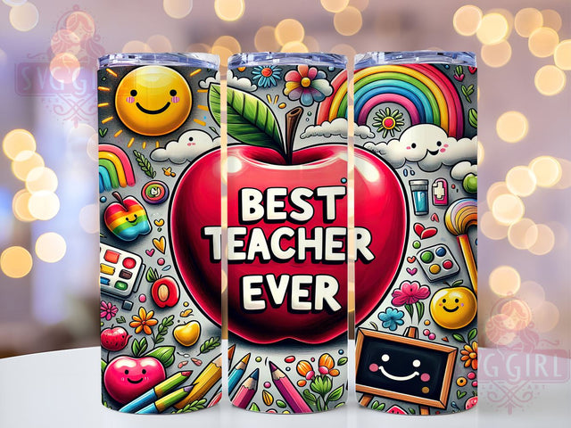 Best Teacher Tumbler, Big Red Apple Design, Rainbow Teacher Gift, 20oz Sublimation, Cute Teacher Mug, Back to School Tumbler, Teacher Appreciation Gift Sublimation SvggirlplusArt 