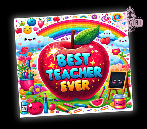 Best Teacher Tumbler, Big Red Apple Design, Rainbow Teacher Gift, 20oz Sublimation, Cute Teacher Mug, Back to School Tumbler, Teacher Appreciation Gift Sublimation SvggirlplusArt 