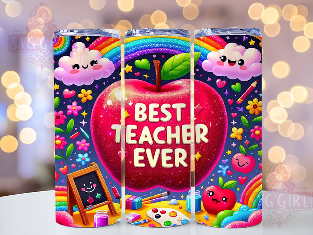 Best Teacher Tumbler, Big Red Apple Design, Rainbow Teacher Gift, 20oz Sublimation, Cute Teacher Mug, Back to School Tumbler, Teacher Appreciation Gift Sublimation SvggirlplusArt 