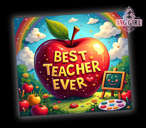 Best Teacher Tumbler, Big Red Apple Design, Rainbow Teacher Gift, 20oz Sublimation, Cute Teacher Mug, Back to School Tumbler, Teacher Appreciation Gift Sublimation SvggirlplusArt 