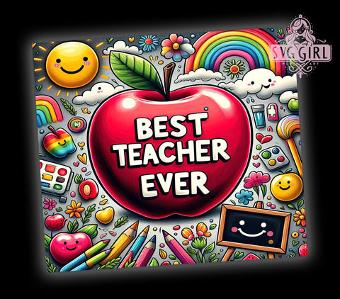 Best Teacher Tumbler, Big Red Apple Design, Rainbow Teacher Gift, 20oz Sublimation, Cute Teacher Mug, Back to School Tumbler, Teacher Appreciation Gift Sublimation SvggirlplusArt 