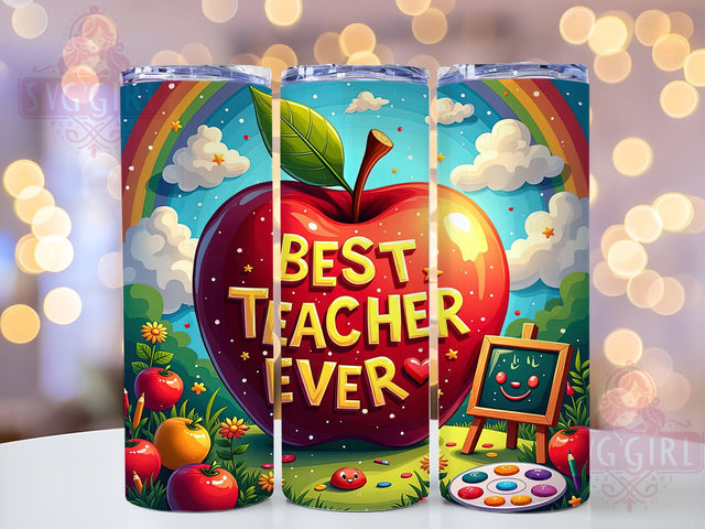 Best Teacher Tumbler, Big Red Apple Design, Rainbow Teacher Gift, 20oz Sublimation, Cute Teacher Mug, Back to School Tumbler, Teacher Appreciation Gift Sublimation SvggirlplusArt 