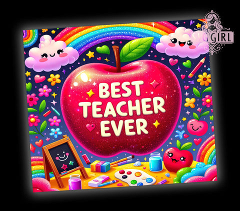 Best Teacher Tumbler, Big Red Apple Design, Rainbow Teacher Gift, 20oz Sublimation, Cute Teacher Mug, Back to School Tumbler, Teacher Appreciation Gift Sublimation SvggirlplusArt 