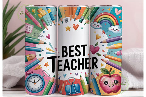 Best Teacher Watercolor 20oz Tumbler Sublimation PixelChick 