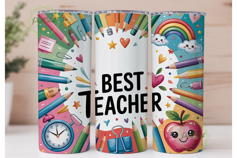Best Teacher Watercolor 20oz Tumbler Sublimation PixelChick 